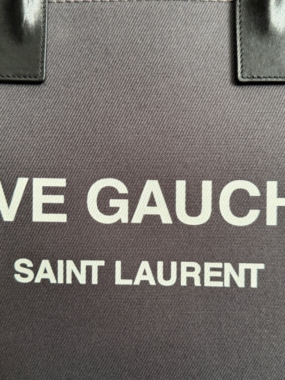 Saint Laurent YSL Rive Gauche Gray Canvas Logo Black Leather Tote Bag - Picture 9 of 16